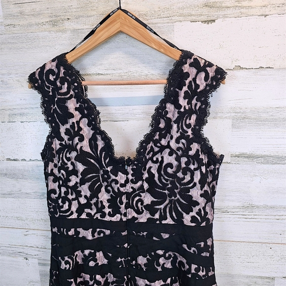 Tadashi Shoji Black Lace Overlay Cocktail Dress 16 Elegant Romantic Sheath - Picture 9 of 14